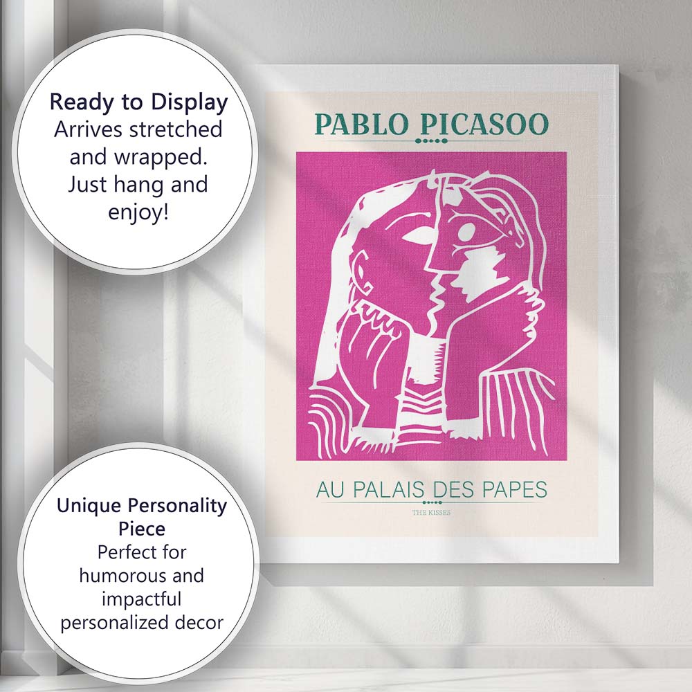 Pablo Picasso The Kisses Exhibition Style Pink Art Poster Canvas Wall Art Print Decor Picture Ready to Hang