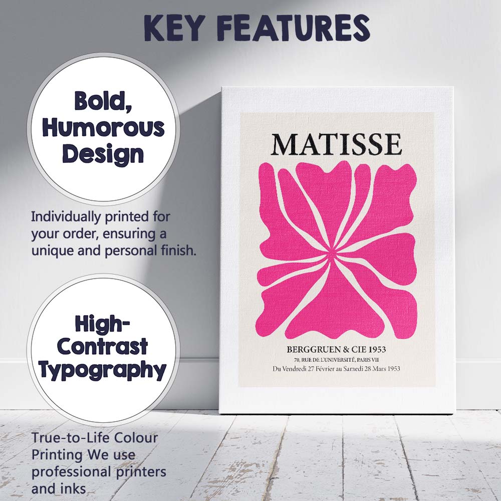 Henri Matisse Pink Abstract Floral Exhibition Poster Canvas Wall Art Print Decor Picture Ready to Hang