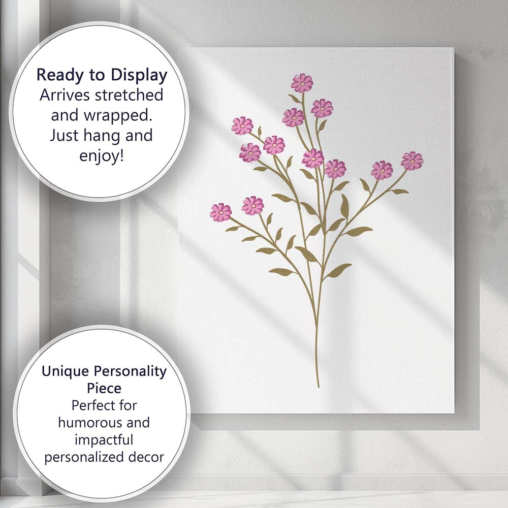 Pink Wildflower Botanical Stem Floral Illustration Canvas Wall Art Print Decor Picture Ready to Hang