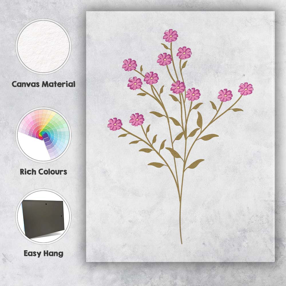 Pink Wildflower Botanical Stem Floral Illustration Canvas Wall Art Print Decor Picture Ready to Hang