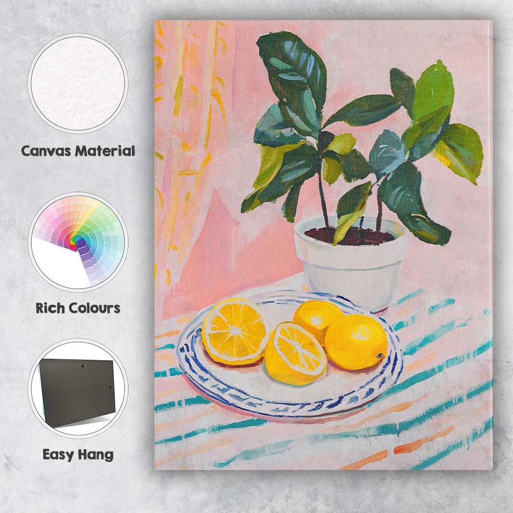 Pink Lemon Still Life Botanical Plant Oil Painting Canvas Wall Art Print Decor Picture Ready to Hang