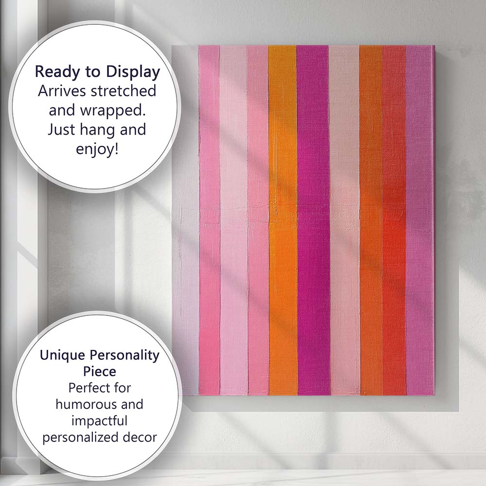 Pink Orange Vertical Stripe Abstract Modern Painting Canvas Wall Art Print Decor Picture Ready to Hang