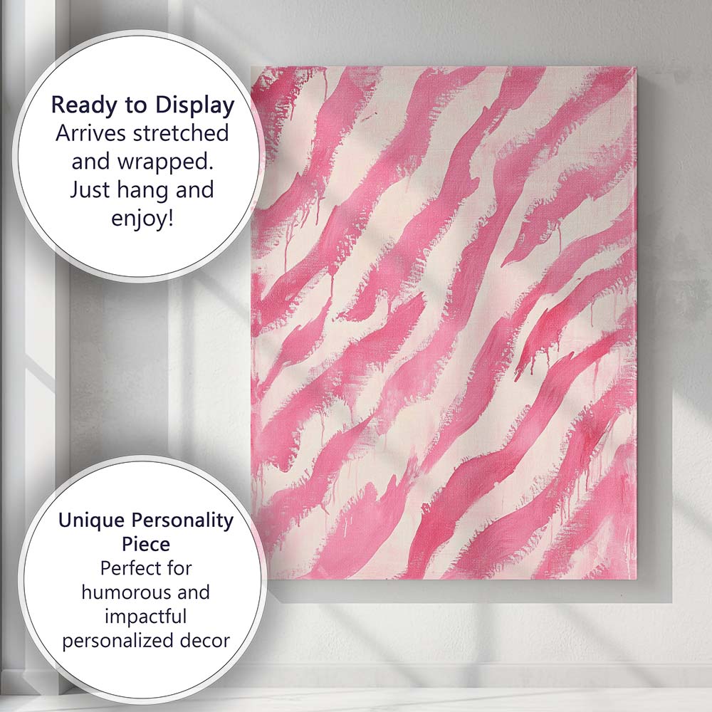 Pink Zebra Stripe Abstract Brushstroke Pattern Canvas Wall Art Print Decor Picture Ready to Hang