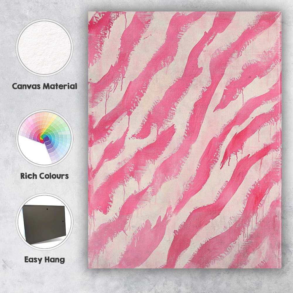 Pink Zebra Stripe Abstract Brushstroke Pattern Canvas Wall Art Print Decor Picture Ready to Hang