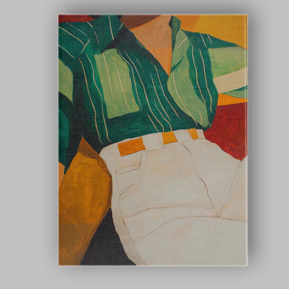 Fashion Portrait Green Striped Shirt Contemporary Painting Canvas Wall Art Print Decor Picture Ready to Hang