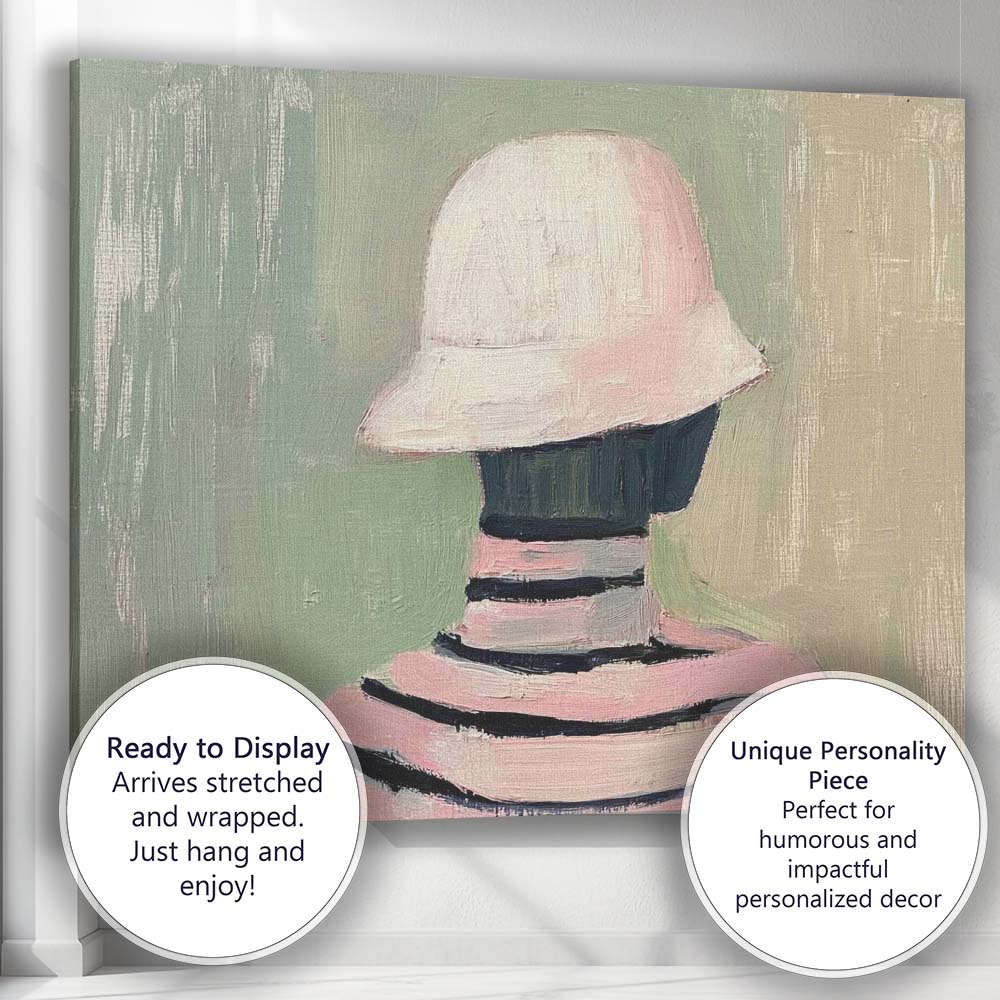 Minimalist White Sun Hat Portrait Impressionist Painting Canvas Wall Art Print Decor Picture Ready to Hang