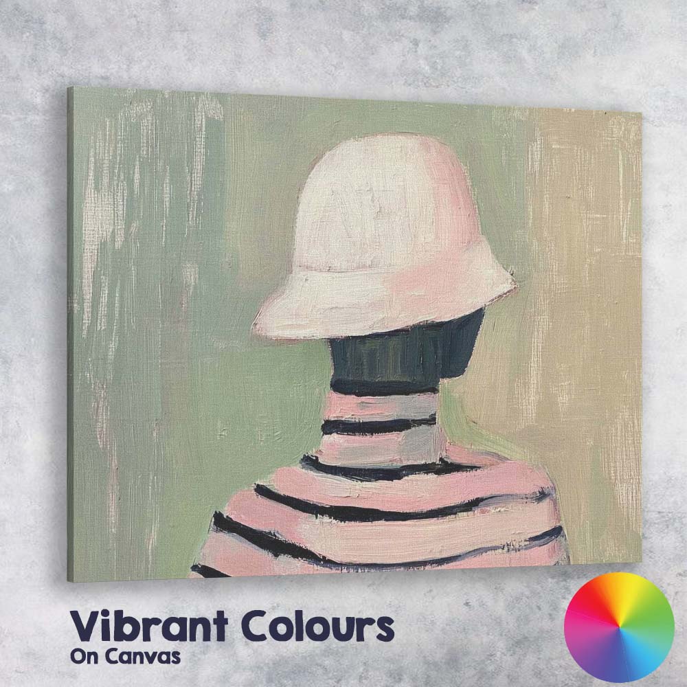 Minimalist White Sun Hat Portrait Impressionist Painting Canvas Wall Art Print Decor Picture Ready to Hang
