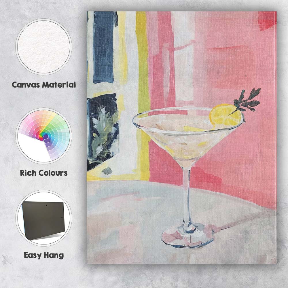 Pink Lemon Martini Cocktail Still Life Oil Painting Canvas Wall Art Print Decor Picture Ready to Hang