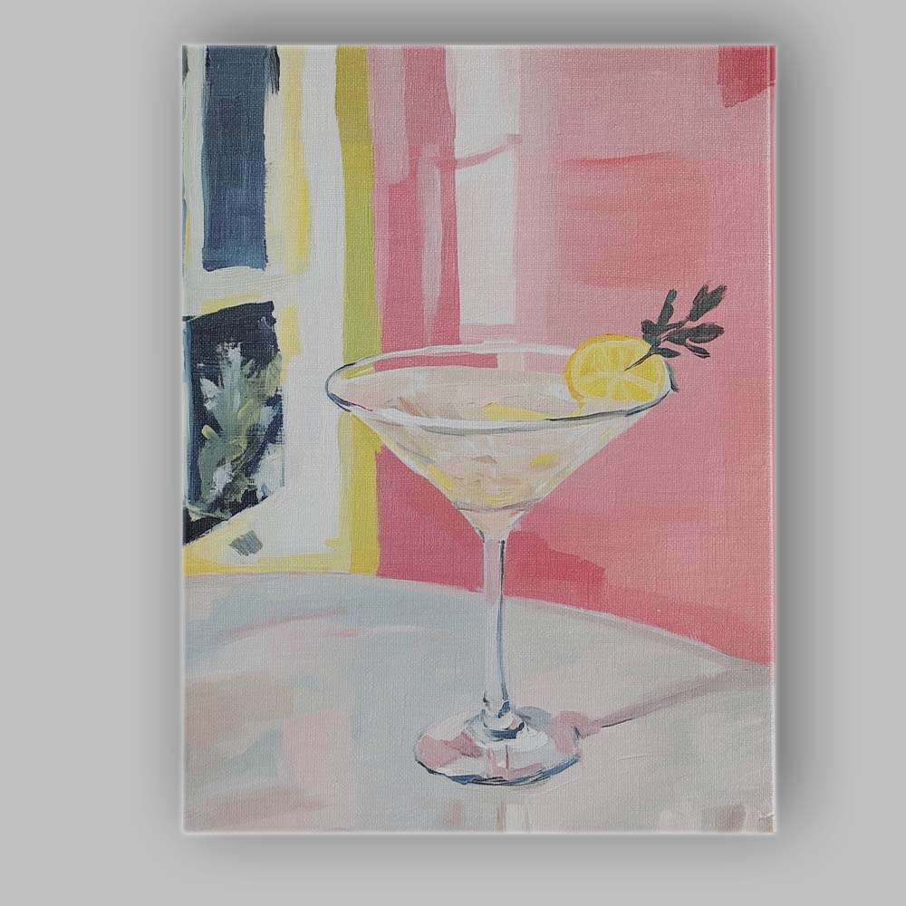 Pink Lemon Martini Cocktail Still Life Oil Painting Canvas Wall Art Print Decor Picture Ready to Hang