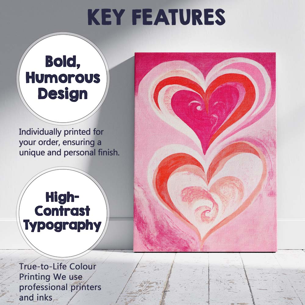 Pink Red Abstract Double Heart Romantic Painting Canvas Wall Art Print Decor Picture Ready to Hang