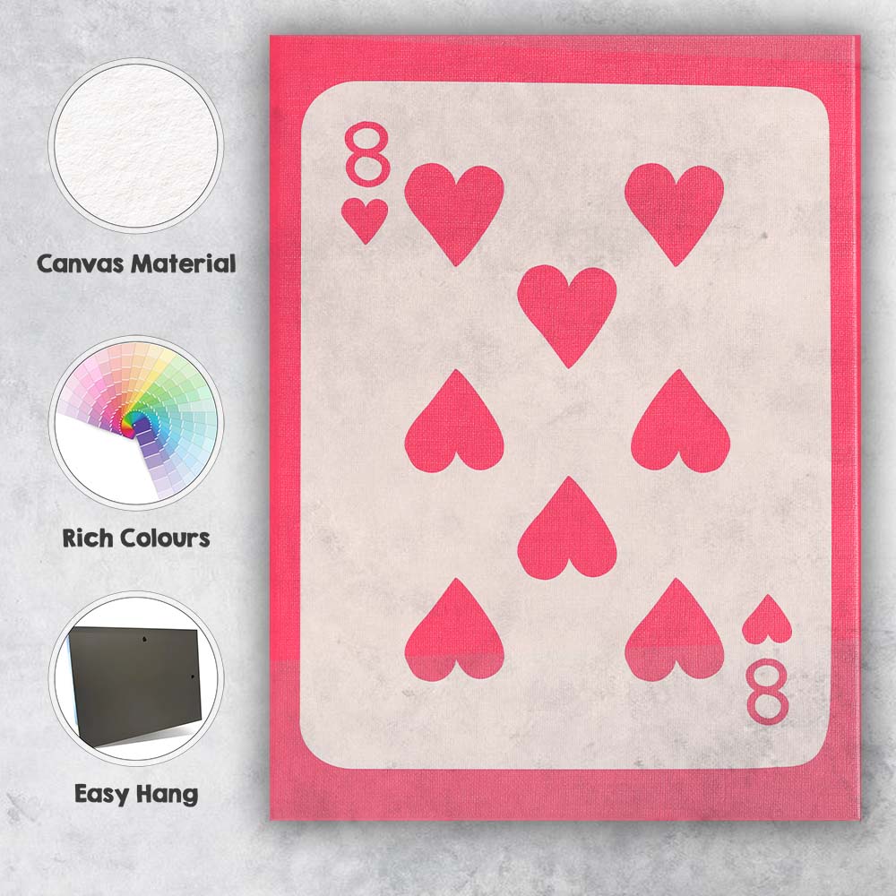 Minimalist Eight of Hearts Playing Card Pink Aesthetic Canvas Wall Art Print Decor Picture Ready to Hang