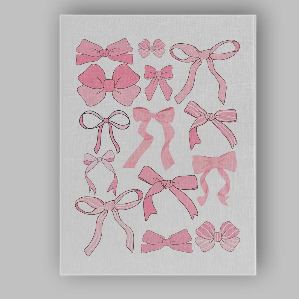 Cute Pink Ribbon Bow Collection Illustration Canvas Wall Art Print Decor Picture Ready to Hang