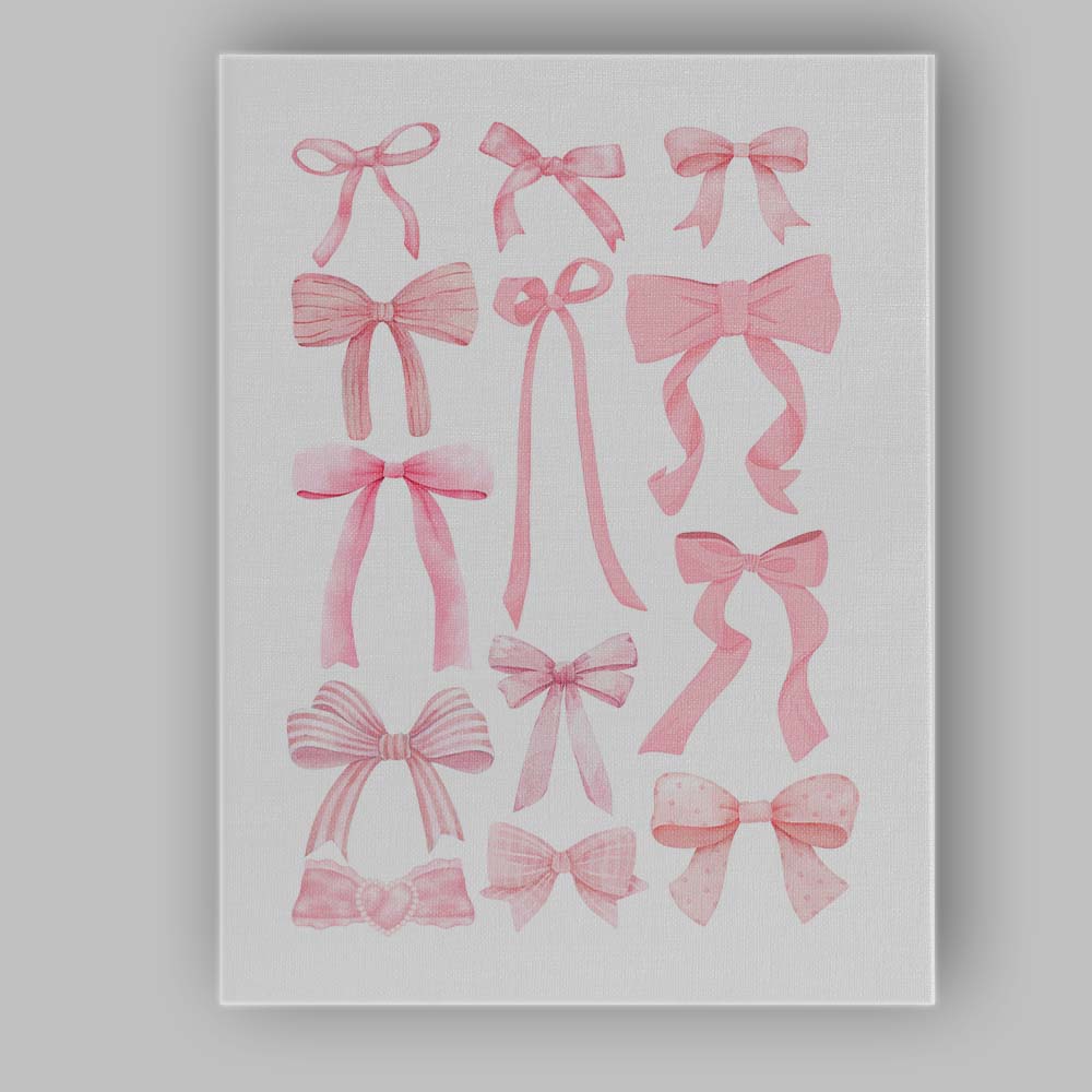 Watercolour Pink Ribbon Bow Collection Illustration Canvas Wall Art Print Decor Picture Ready to Hang