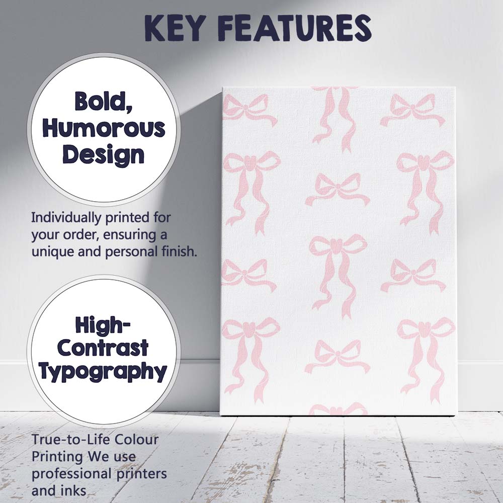 Pastel Pink Ribbon Bow Repeat Pattern Canvas Wall Art Print Decor Picture Ready to Hang