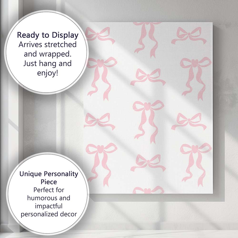 Pastel Pink Ribbon Bow Repeat Pattern Canvas Wall Art Print Decor Picture Ready to Hang