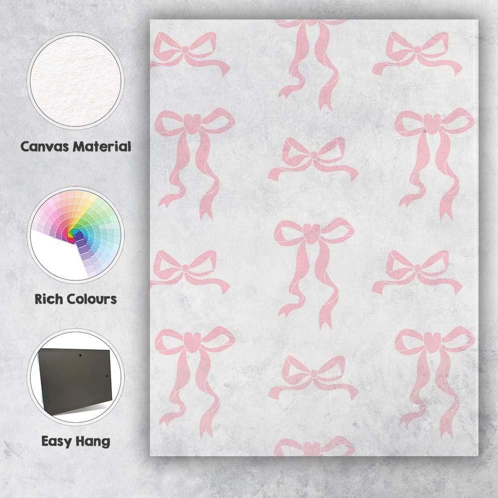 Pastel Pink Ribbon Bow Repeat Pattern Canvas Wall Art Print Decor Picture Ready to Hang
