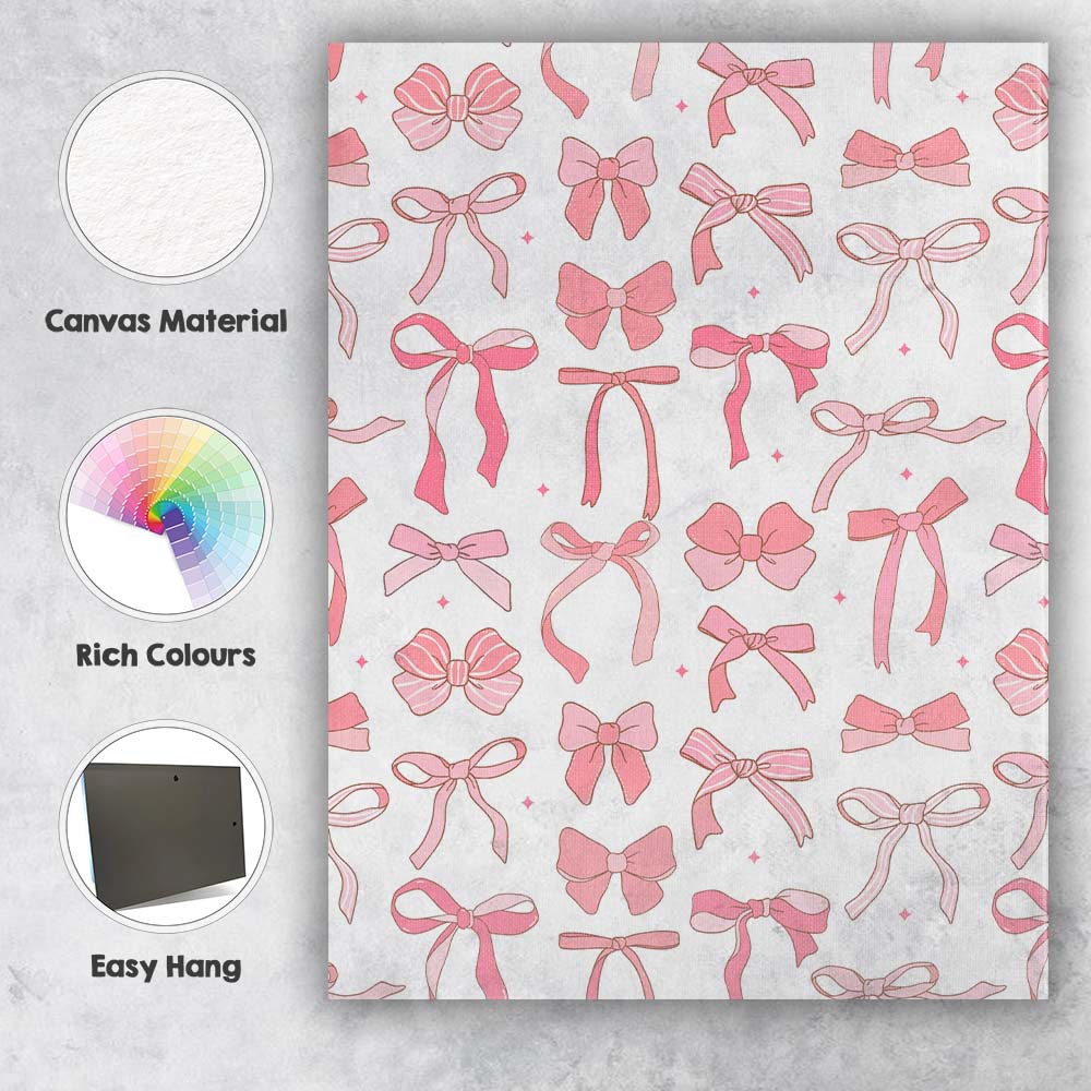 Cute Pink Ribbon Bow Seamless Pattern Illustration Canvas Wall Art Print Decor Picture Ready to Hang