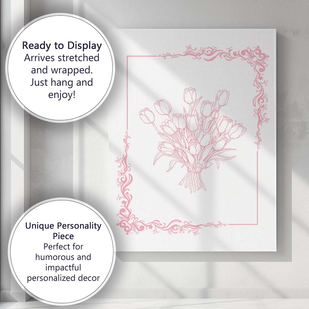Elegant Pink Tulip Bouquet Line Art Floral Frame Canvas Wall Art Print Decor Picture Ready to Hang