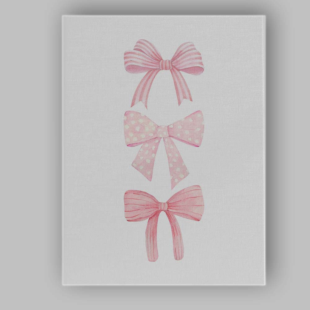 Watercolour Pink Decorative Ribbon Bow Trio Canvas Wall Art Print Decor Picture Ready to Hang
