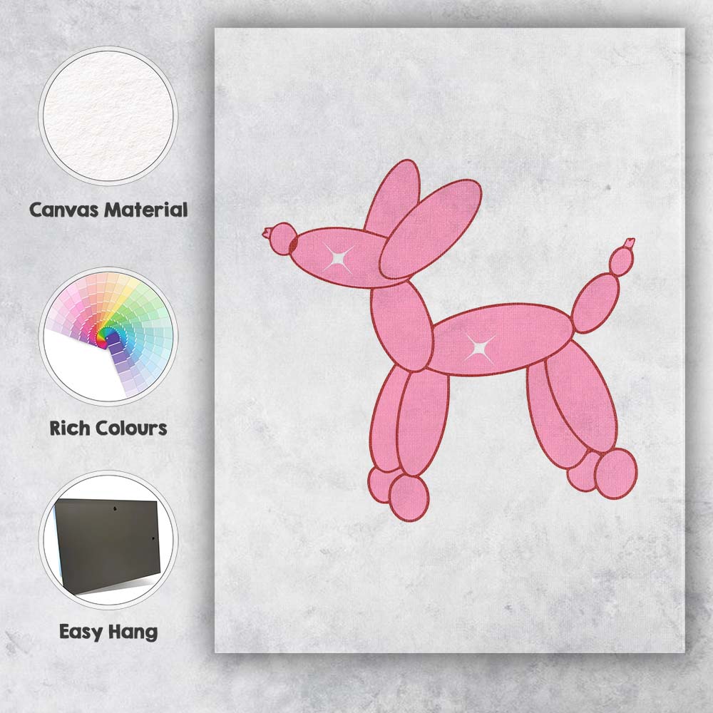 Pink Balloon Dog Minimal Illustration Canvas Wall Art Print Decor Picture Ready to Hang