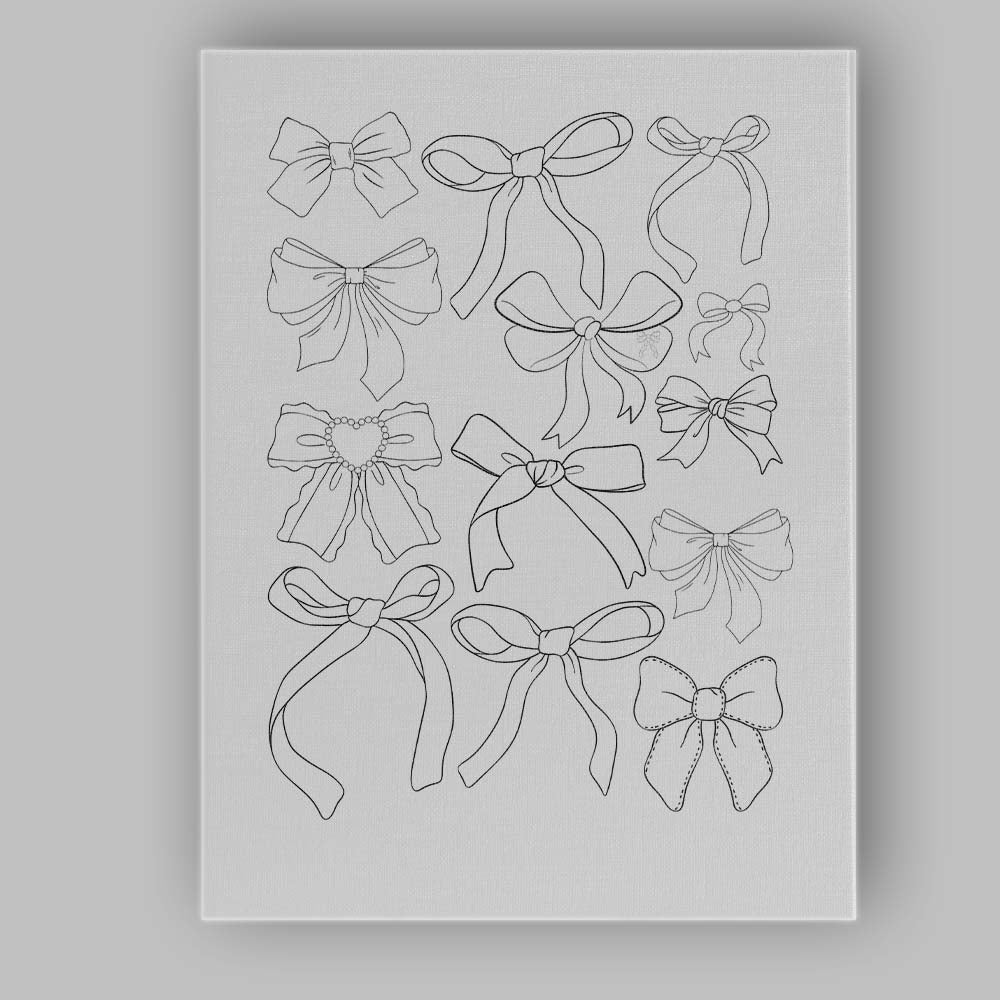 Elegant Ribbon Bow Outline Collection Illustration Canvas Wall Art Print Decor Picture Ready to Hang