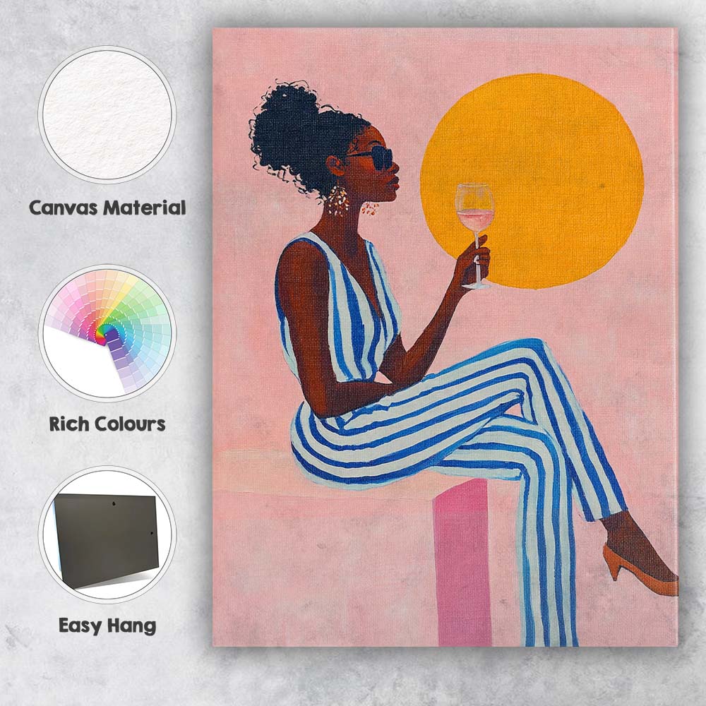 Stylish Woman With Wine Glass Modern Fashion Illustration Canvas Wall Art Print Decor Picture Ready to Hang