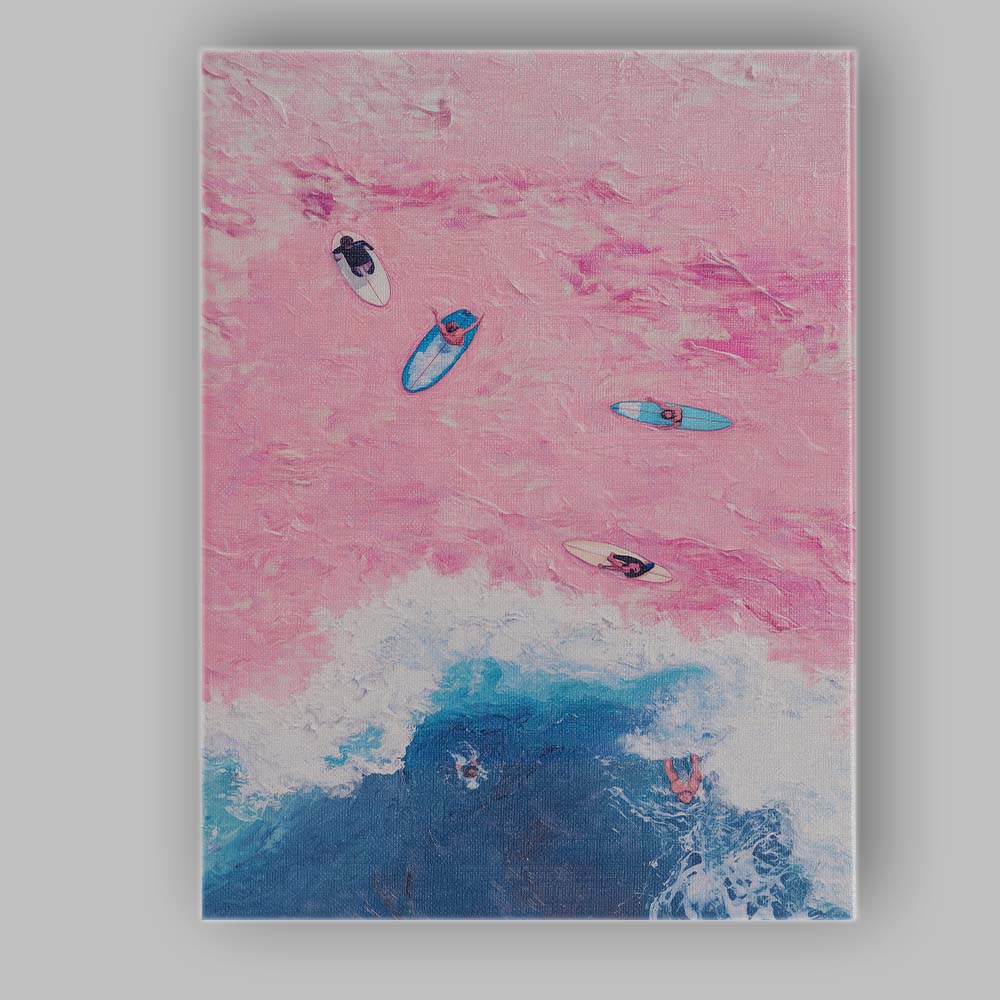 Pink Ocean Surfing Aerial Coastal Seascape Canvas Wall Art Print Decor Picture Ready to Hang