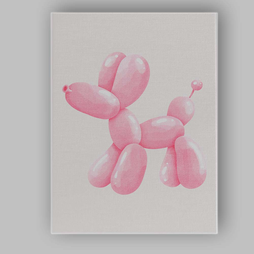 Pastel Pink Balloon Dog Watercolour Illustration Canvas Wall Art Print Decor Picture Ready to Hang