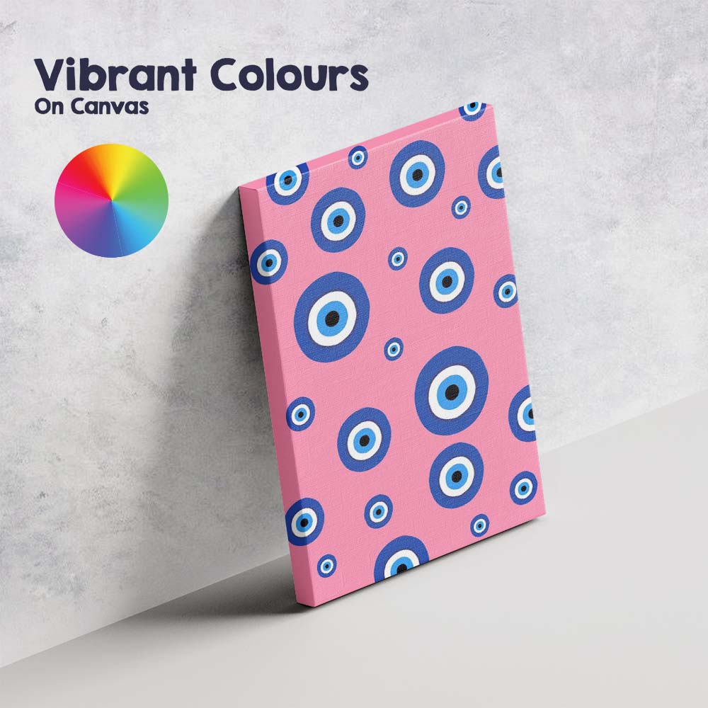 Pink Blue Evil Eye Protection Pattern Canvas Wall Art Print Decor Picture Ready to Hang