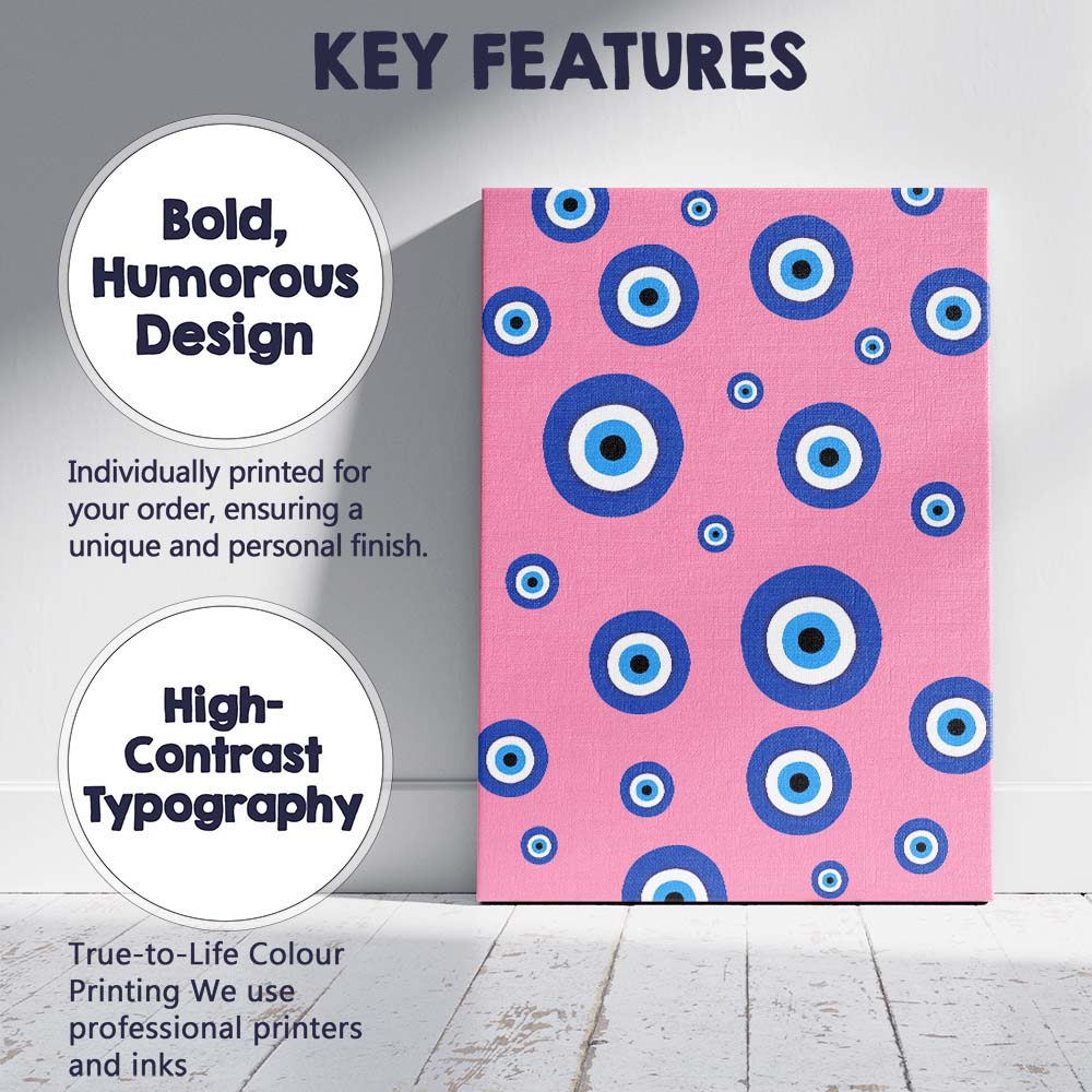 Pink Blue Evil Eye Protection Pattern Canvas Wall Art Print Decor Picture Ready to Hang