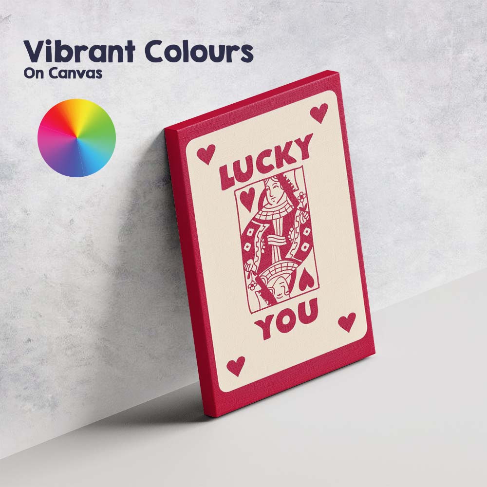 Lucky You Playing Card Love Typography Red Edition Canvas Wall Art Print Decor Picture Ready to Hang