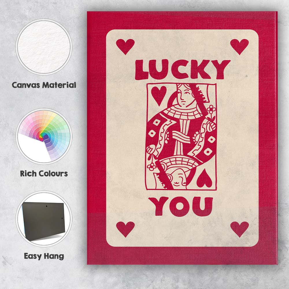 Lucky You Playing Card Love Typography Red Edition Canvas Wall Art Print Decor Picture Ready to Hang