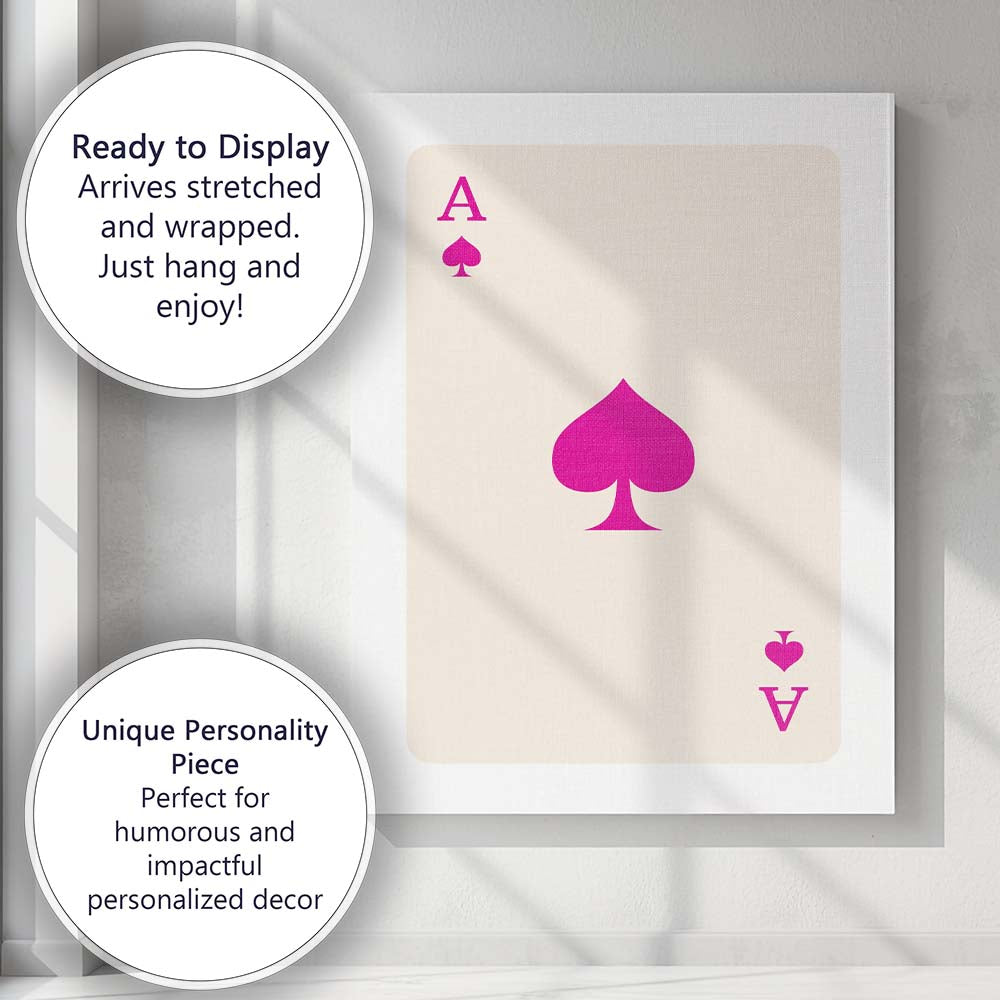 Minimalist Bright Pink Spade Playing Card Ace Illustration Canvas Wall Art Print Decor Picture Ready to Hang