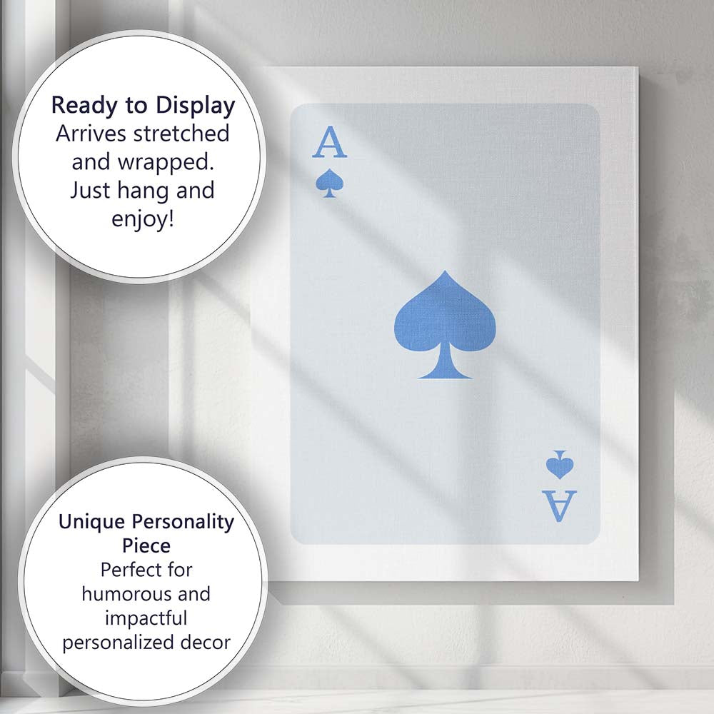 Minimalist Powder Blue Spade Playing Card Ace Illustration Canvas Wall Art Print Decor Picture Ready to Hang
