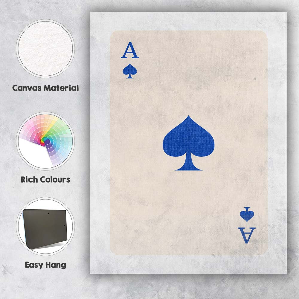Minimalist Royal Blue Spade Playing Card Ace Illustration Canvas Wall Art Print Decor Picture Ready to Hang