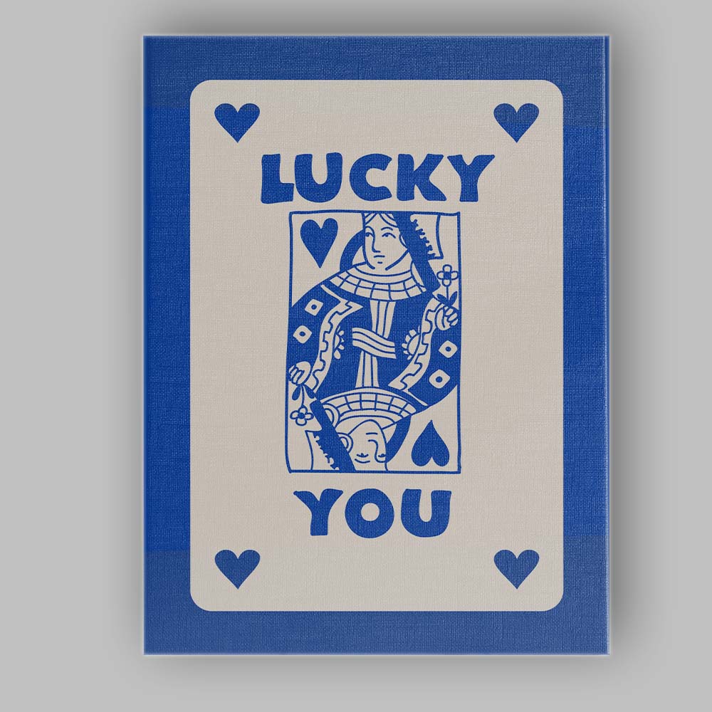 Lucky You Blue Playing Card Queen Typography Illustration Canvas Wall Art Print Decor Picture Ready to Hang