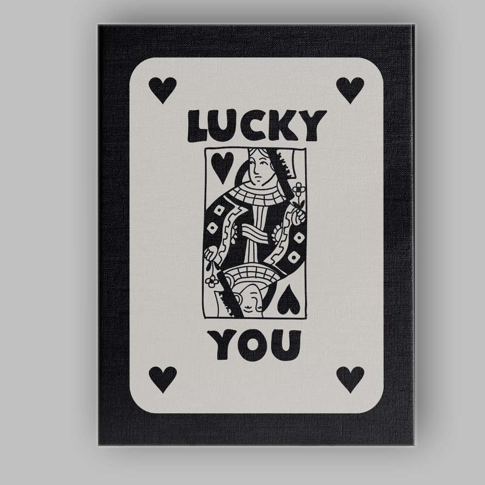 Lucky You Black Playing Card Queen Typography Illustration Canvas Wall Art Print Decor Picture Ready to Hang