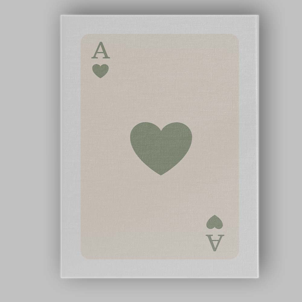 Minimalist Sage Green Heart Playing Card Ace Illustration Canvas Wall Art Print Decor Picture Ready to Hang