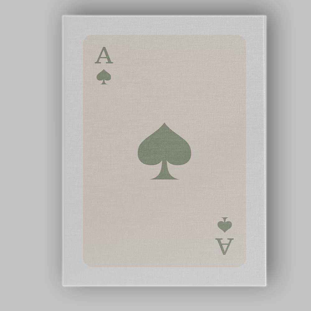 Minimalist Sage Green Spade Playing Card Ace Illustration Canvas Wall Art Print Decor Picture Ready to Hang