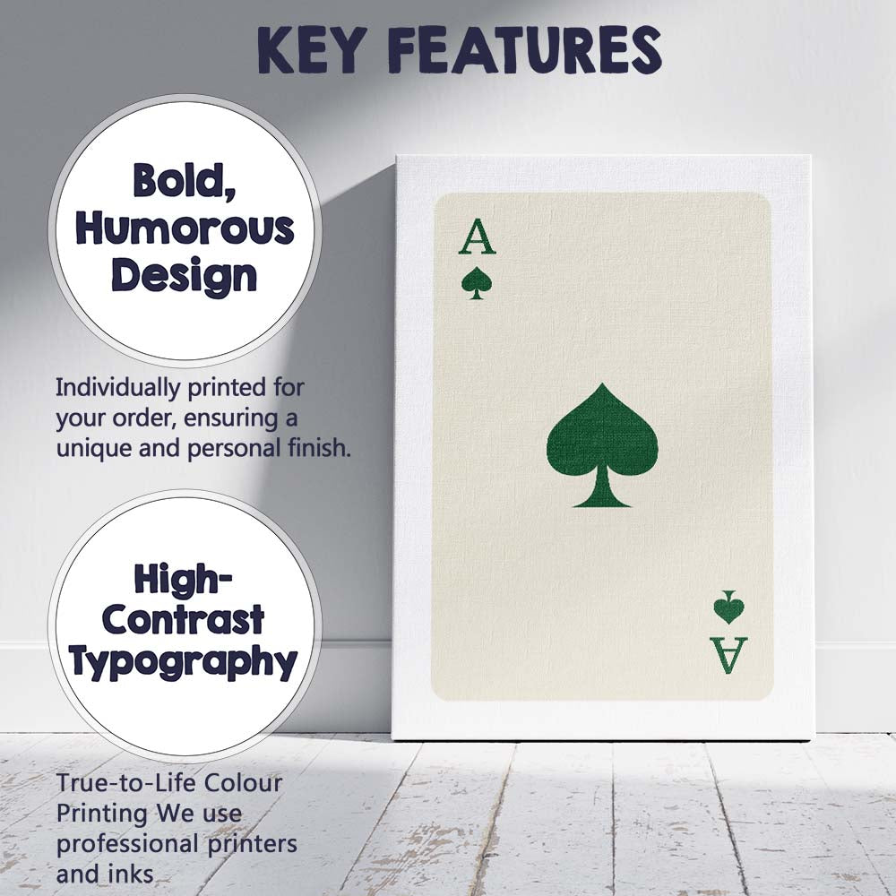 Minimalist Forest Green Spade Playing Card Ace Illustration Canvas Wall Art Print Decor Picture Ready to Hang