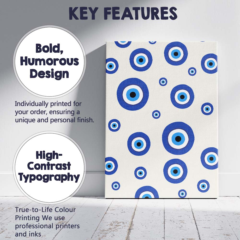 Blue Evil Eye Protection Repeat Pattern Canvas Wall Art Print Decor Picture Ready to Hang
