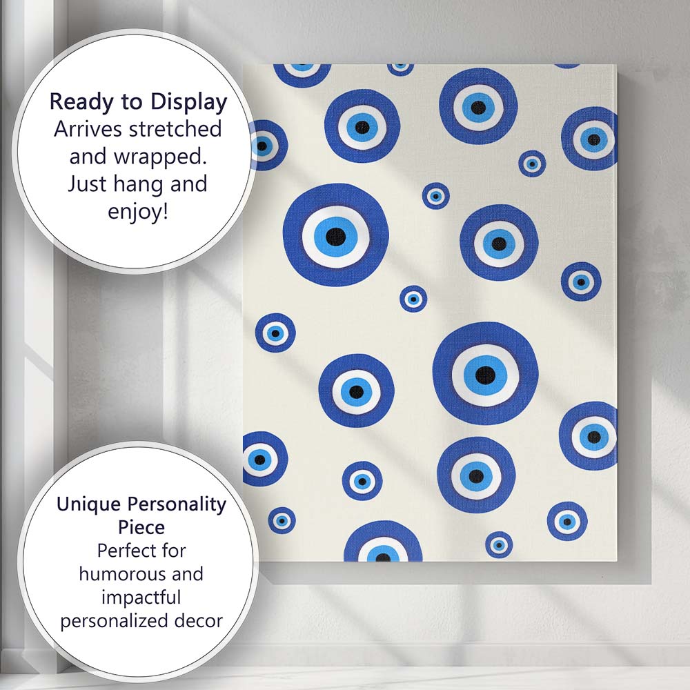Blue Evil Eye Protection Repeat Pattern Canvas Wall Art Print Decor Picture Ready to Hang