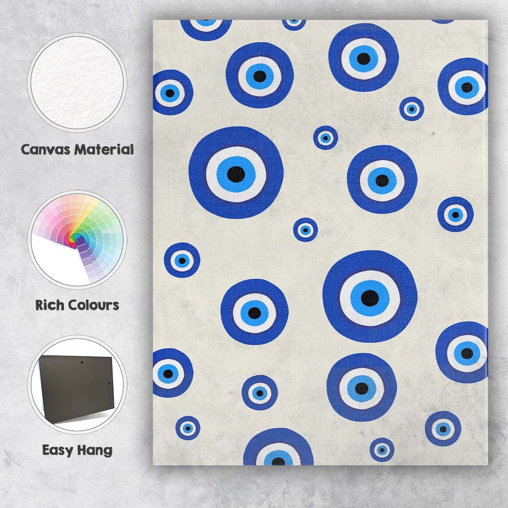 Blue Evil Eye Protection Repeat Pattern Canvas Wall Art Print Decor Picture Ready to Hang