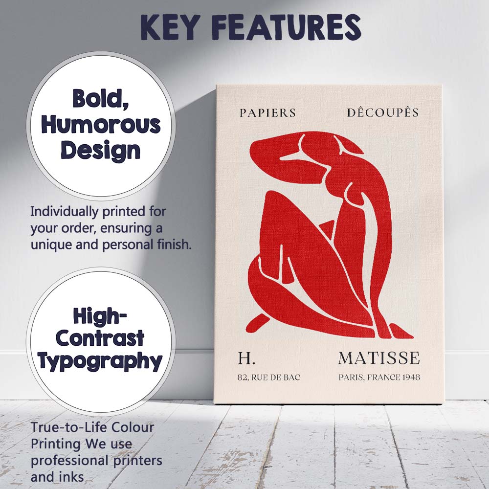 Henri Matisse Red Abstract Seated Figure Papercut Exhibition Poster Canvas Wall Art Print Decor Picture Ready to Hang