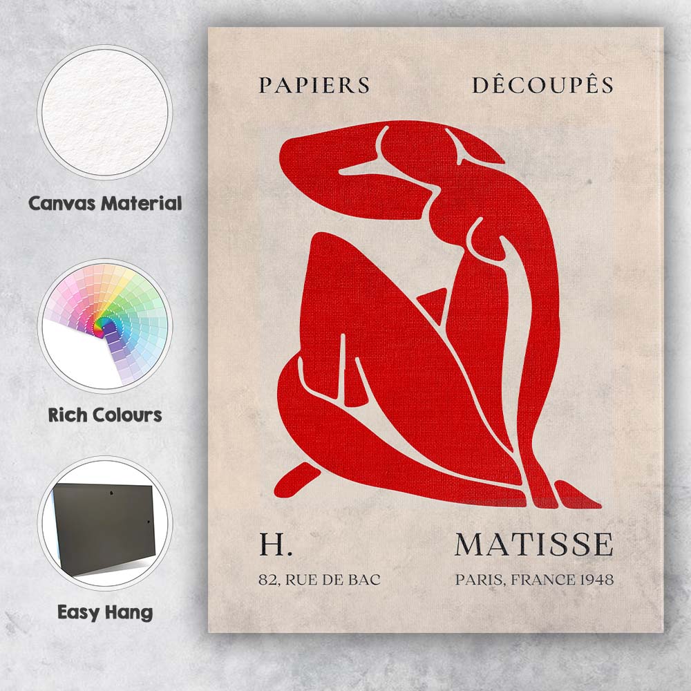 Henri Matisse Red Abstract Seated Figure Papercut Exhibition Poster Canvas Wall Art Print Decor Picture Ready to Hang