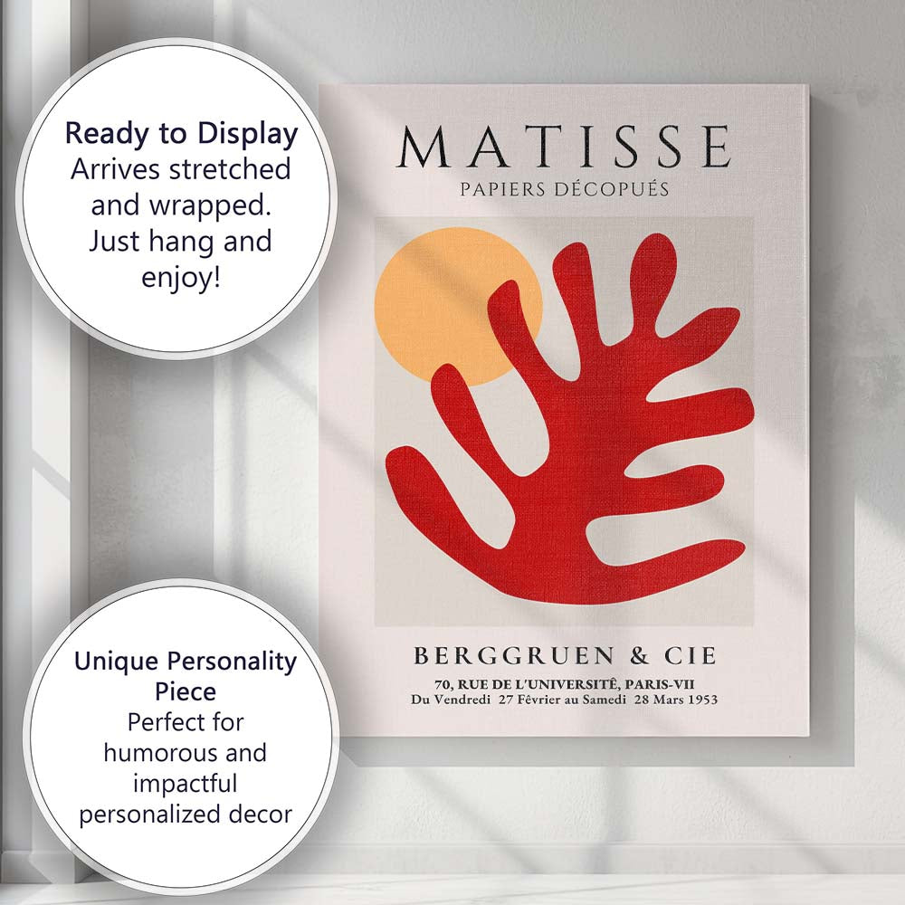Abstract Red Matisse Paper Cut Botanical Leaf Exhibition Poster Canvas Wall Art Print Decor Picture Ready to Hang