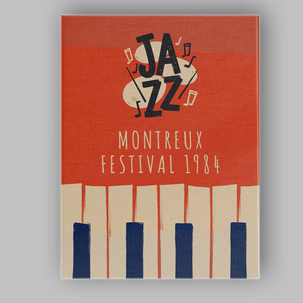 Retro Jazz Festival Piano Keys Musical Notes Illustration Canvas Wall Art Print Decor Picture Ready to Hang