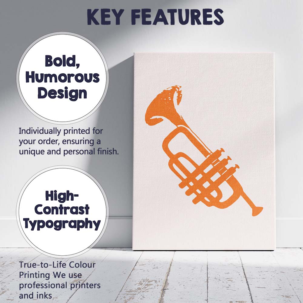 Minimalist Orange Trumpet Silhouette Contemporary Music Canvas Wall Art Print Decor Picture Ready to Hang