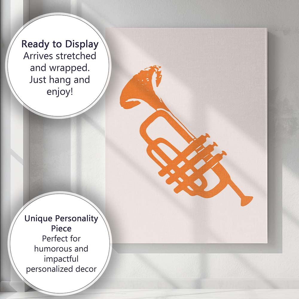 Minimalist Orange Trumpet Silhouette Contemporary Music Canvas Wall Art Print Decor Picture Ready to Hang