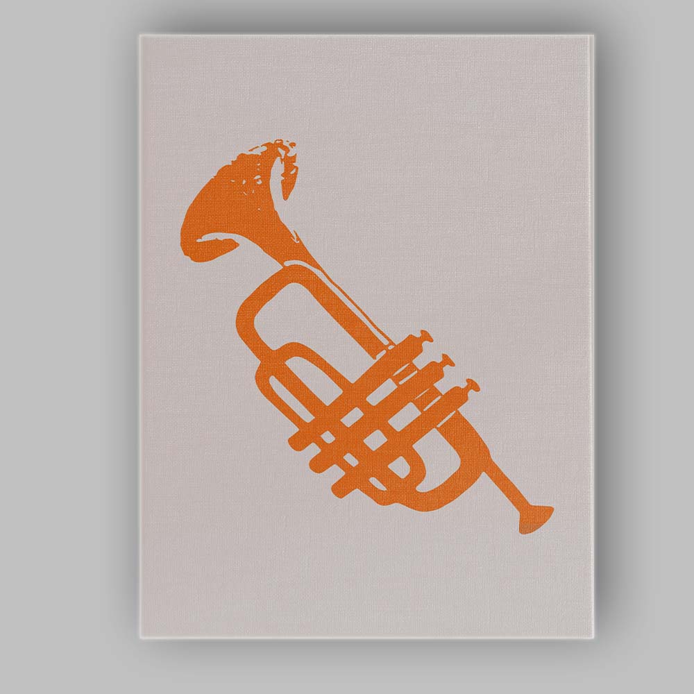 Minimalist Orange Trumpet Silhouette Contemporary Music Canvas Wall Art Print Decor Picture Ready to Hang